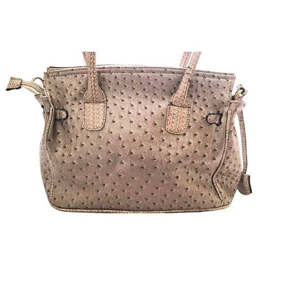 Silver Faux Ostrich Skin Pattern Leather Women’s Satchel Purse Handbag Used - Picture 8 of 16